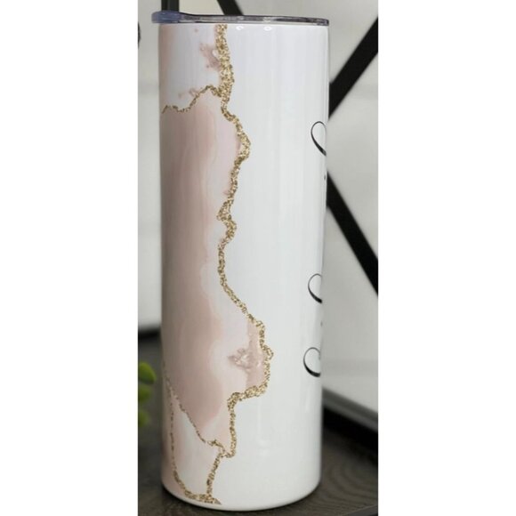 Bridesmaid Tumbler 20oz Stainless Steel With Straw & Glam Pink Gold Marble Desig - Picture 2 of 3